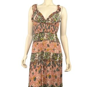 Free People Let's Smock About It Tiered Boho Maxi Dress Paisely Size Small